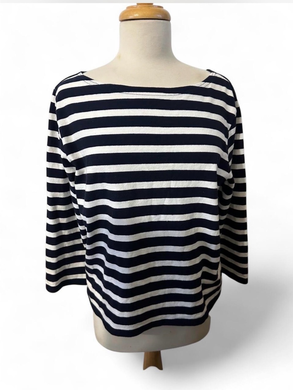 J. Crew Navy and White Striped Boatneck Long Sleeve Top